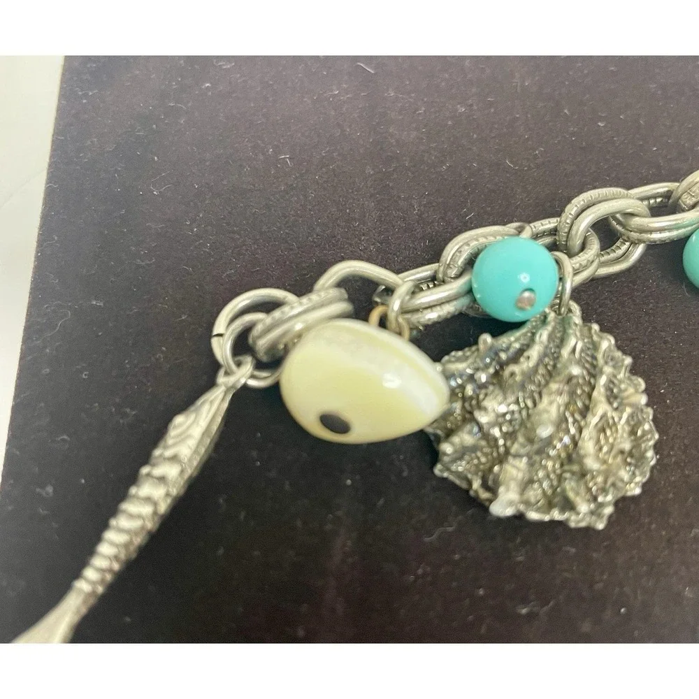 Vtg. German Seashell Charm Bracelet Silver Tone 7